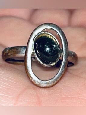 Black Onyx Hematite Oval Ring Adjustable vintage